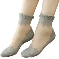 Носки женские зимние 2019 Прозрачные красивые кружевные короткие носки с кристаллами для женщин s тонкие носки длиной по щиколотку Skarpetki Damskie