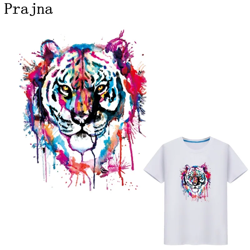 

Prajna Colorful Tiger Iron -On Heat Transfer Vinyl Clothes PVC Patches Iron Sticker Patch For Clothing DIY T-shirt Decoration