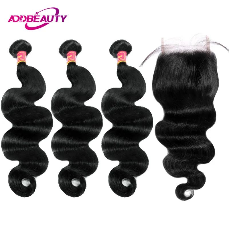 

Human Hair Bundles With Closure 4x4 Swiss Lace 3 Pcs Brazilian Body Wave Remy Hair Weave Free Part For Black Woman AddBeauty