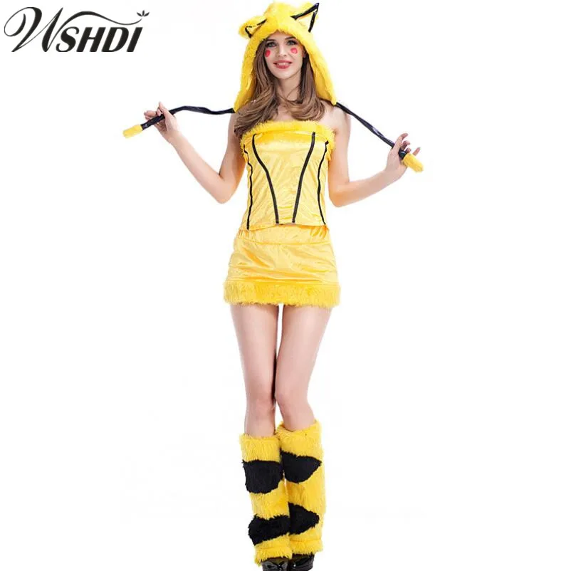 Us 2312 20 Offadult Pikachu Costume Pokemon Pikachu Anime Cute For Girl Women Sexy Cosplay Dress On Aliexpress