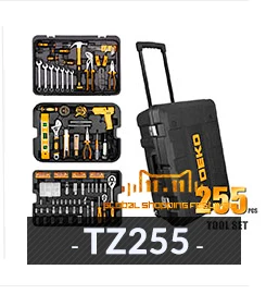 DEKO Hand Tool Set General Household Hand Tool Kit with Plastic Toolbox Storage Case Socket Wrench Screwdriver Knife