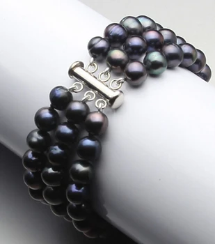 

Women Gift word Love women Fashion Jewelry huij 001203 New gift 3 rows 7-8mm white multicolor freshwater akoya pearl bracelet 7.