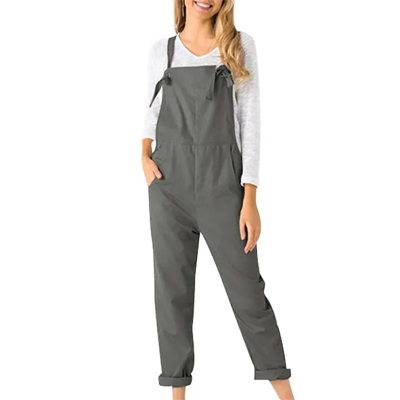 2018 Rompers Womens Autumn Jumpsuits Casual Vintage Sleeveless Backless Casual Loose Solid Overalls Strapless Paysuits Plus Size Jumpsuits and Playsuits