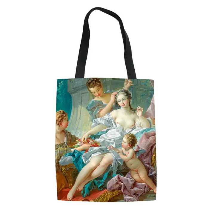 Знаменитая картина, женские холщовые сумки для покупок, на заказ, повседневная сумка-тоут, Экологичная сумка на плечо, универсальная сумка, летняя дамская сумка "олилс", ручная работа - Цвет: LMQ362Z22
