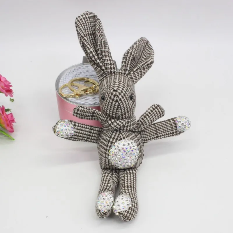 Cute Long Ear Diamond Bunny Rabbit Dolls Fashion Cartoon Plaid Keychain Toys Key Bag Pendant Dolls 5pcslot  (3)