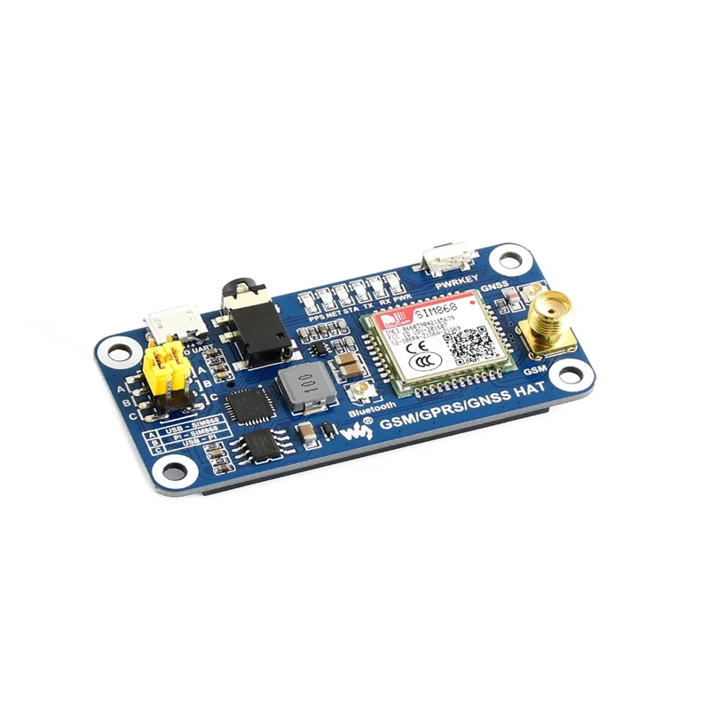 

GSM/GPRS/GNSS/Bluetooth 3.0 HAT for 2B/3B/3B+/Zero/Zero W, Support SMS, phone,email, onboard USB to UART converter