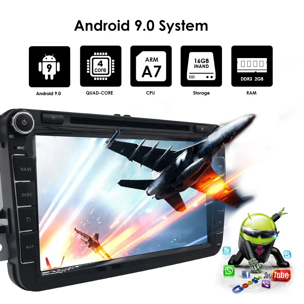 Excellent Android 9.0 Car DVD radio for V W Volkswagen SKODA GOLF 5 Golf 6 POLO PASSAT B7 T5 CC JETT A TIGUAN DAB+ RDS USB BT Free Camera 4