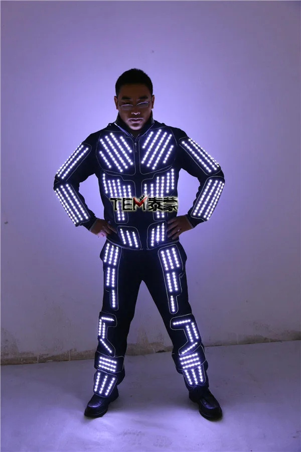 Трон светодиодный костюм Traje костюм робота из светодиодов светодиодный одежда светящийся танцевальный костюм, светодиодный Одноцветный, стробоскоп программа дистанционного управления светодиодный костюм