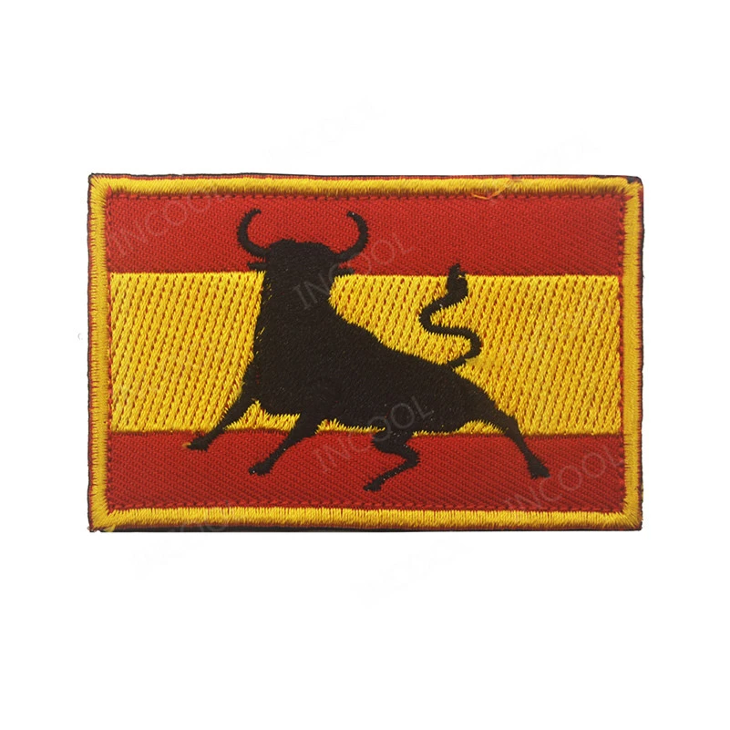 SPAIN ESPANA Flag  Iron-On Patch Spanish Military Tactical Emblem Gold Border 