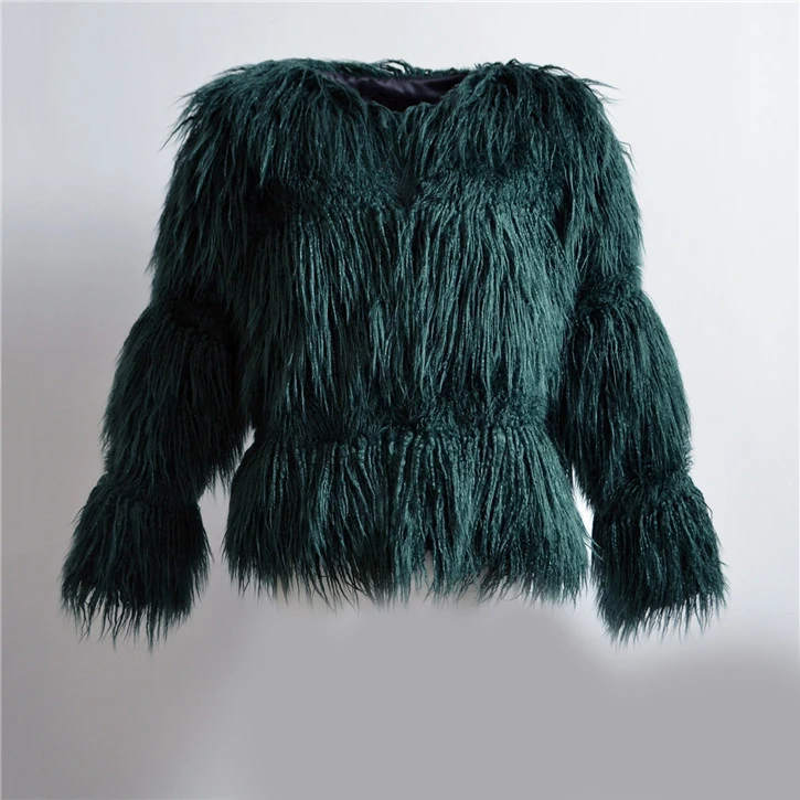 Fashion faux fur coat female European and American imitation rabbit fur fur coat cotton coat collar stand collar stripe (16)