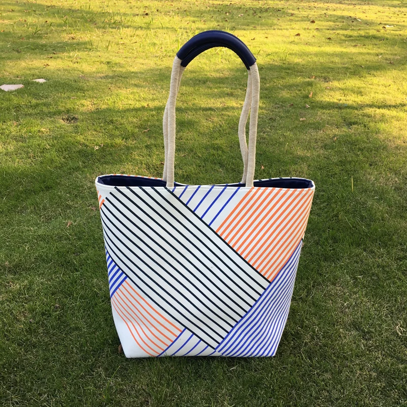 Wholesale Blanks Canvas Striped Patchwork Large Tote Bag with Polyester
