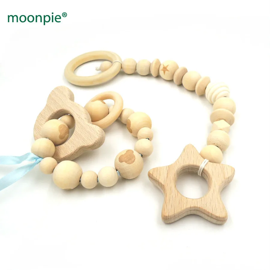 2pcs Organic Wood Beads Infant Teether Nursing Toy with Ring Bird Pendant