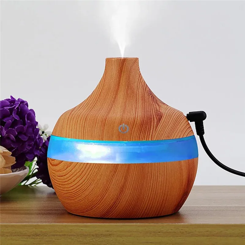 Brown 300ML Led Silent Essential Oil Diffuser Touch Switch USB Aroma
