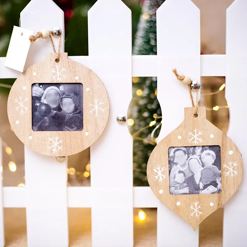 

Simple Style Ball Shape Wood Photo Frame Fashion DIY Christmas Photo Frame Pendant Modern Party Home Decoration Craft 2 Styles