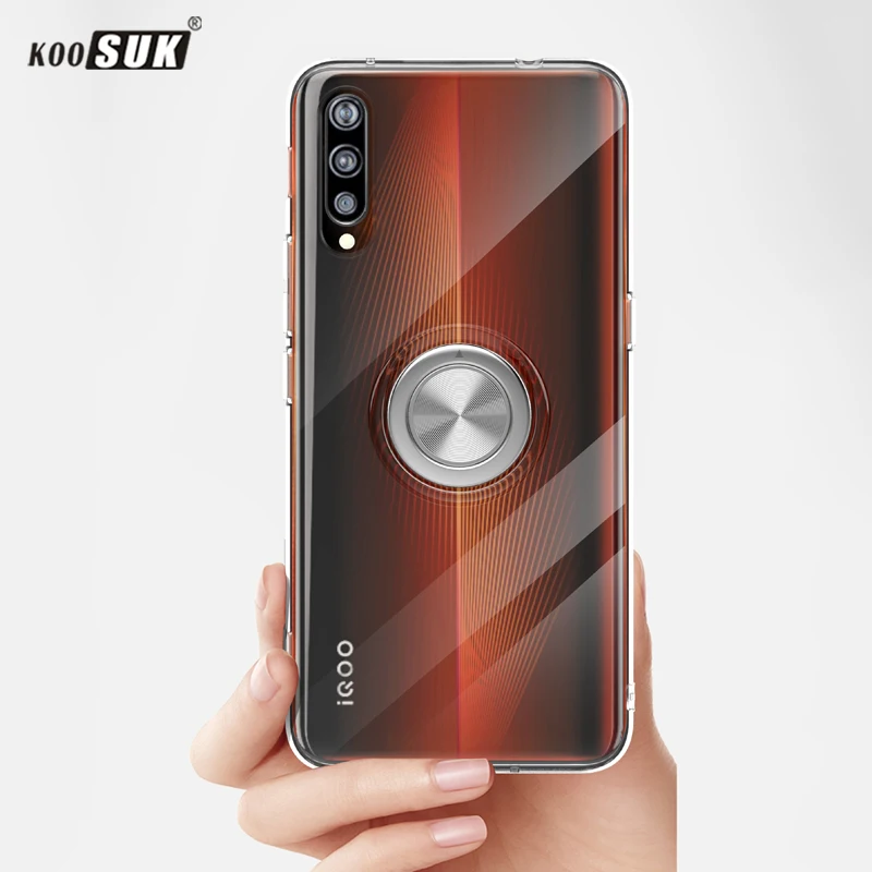 

For VIVO iQOO Case Cover Luxury Transparent Soft Silicone TPU Protection Ring Magnetism Phone Shell sFor VIVO IQOO IQ00 Coque