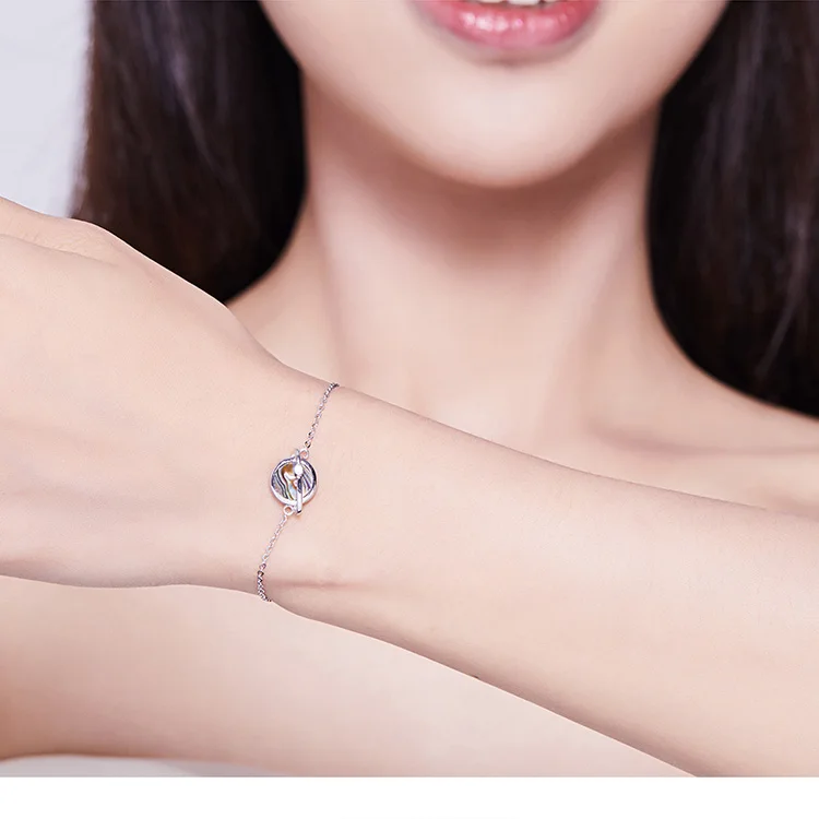 Bamoer браслет на цепочке для женщин из стерлингового серебра 925 натуральный камень в виде раковины Вселенная модные ювелирные изделия BSB013
