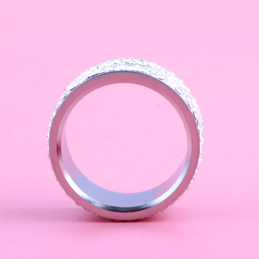 Розовое золото/посеребренное кольцо из нержавеющей стали с двойным слоем 6 ряд Кристалл Свадебное женское кольцо