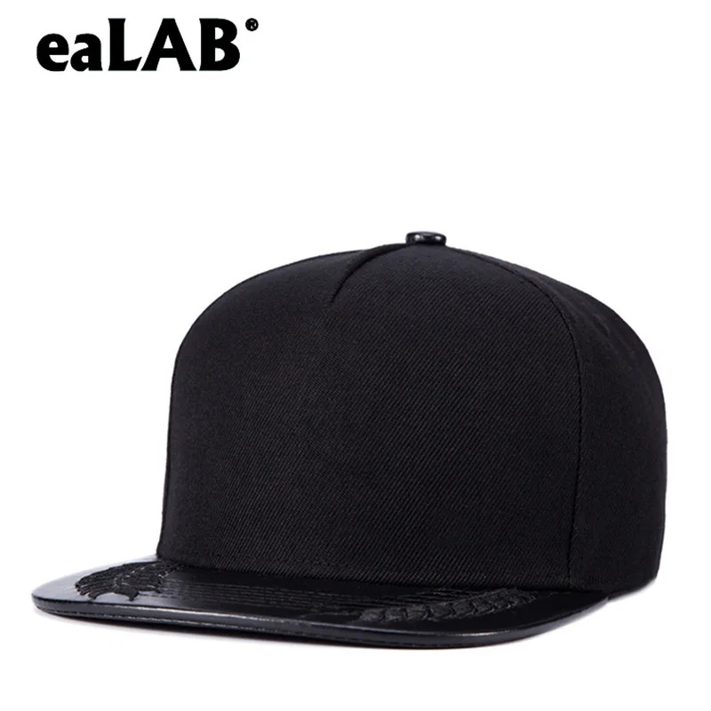 

eaLAB Men Hip Hop Snapback Caps Women Flat Cap Hip Hop Hats For Female PU Leather straight Visor Black Casual Bones Baseball Cap