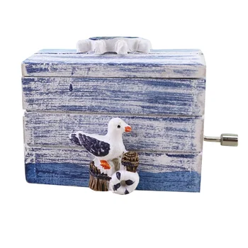 

NICEXMAS 1pc Music Box Ocean Mediterranean Hand-cranked Wooden Music Box Desktop Adornment Melody Box for Home Office Bar