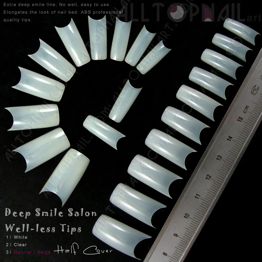 

100x Deep Smile Natural Salon Well-less Nail Tips Perfect French False Nails Half Cover U Tips for Nails - Free Shipping