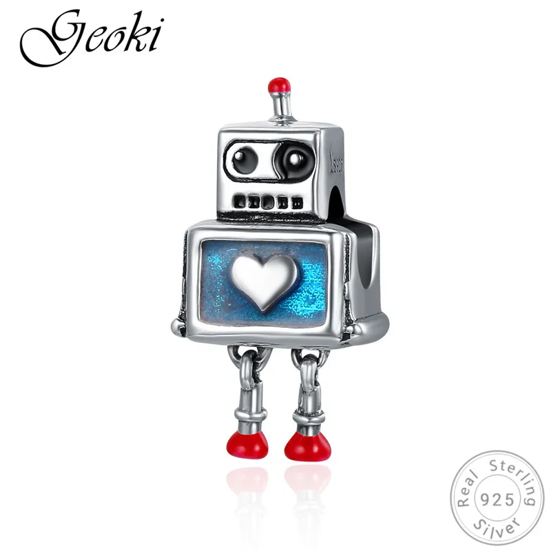 

Geoki 925 Sterling Silver True Friend AI Robot Shaped Charms fit Original Pandora Bracelet Warm Heart Men Beads Pendant Jewelry
