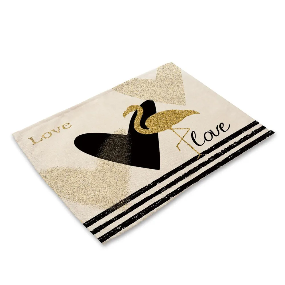 Kitchen Table Mats Cotton Linen Table Napkin Tropical Bronzing Pineapple Flamingo Pattern Fashion Decorative Placemats