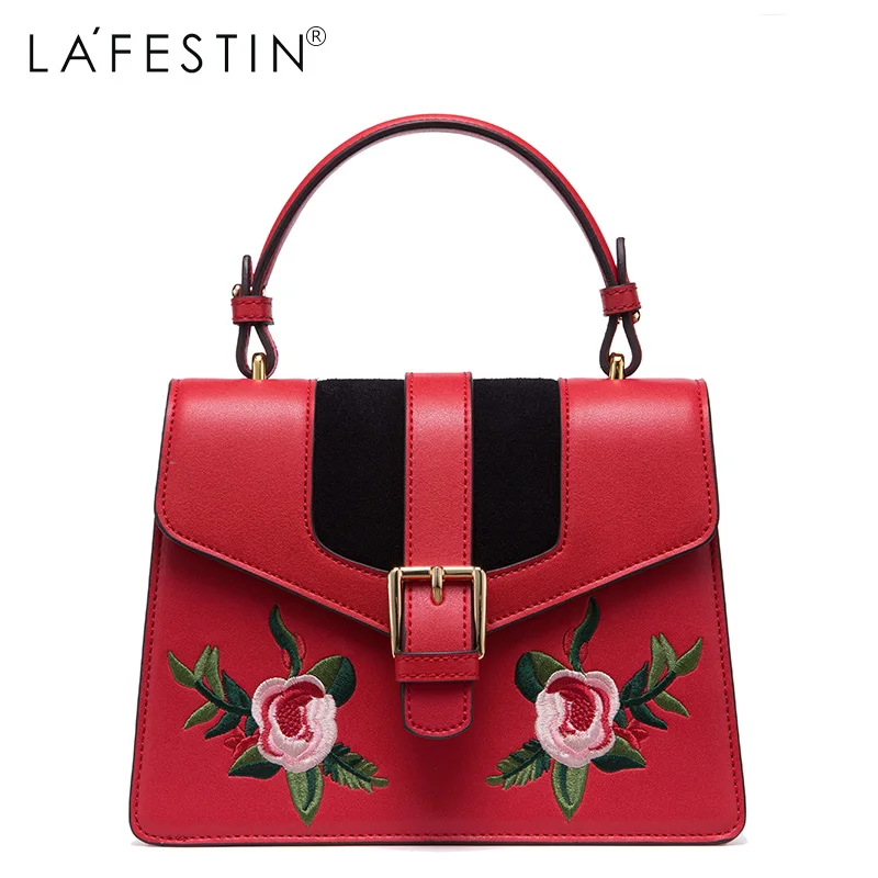 

LAFESTIN Women Embroidery Leather Split Handbags Mini Bag Sweet Ladies Single Crossbody Bags Female Bags High Quality