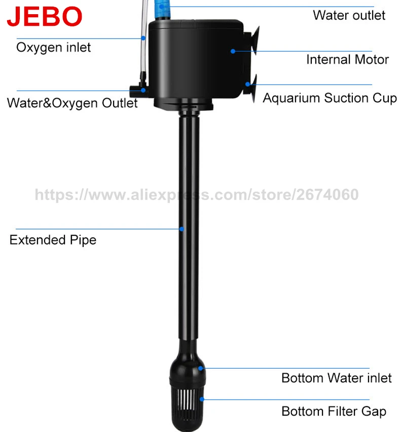JEBO 3 в 1, многофункциональный водяной насос для аквариума 19 Вт, аквариумный насос для аквариума, Супер Бесшумный фильтр для увеличения кислорода R375M