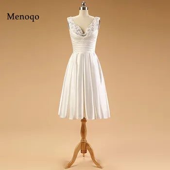 

PRD426 Factory direct Graceful A line Beaded Satin Tea length short bridal gown real sample wedding dress