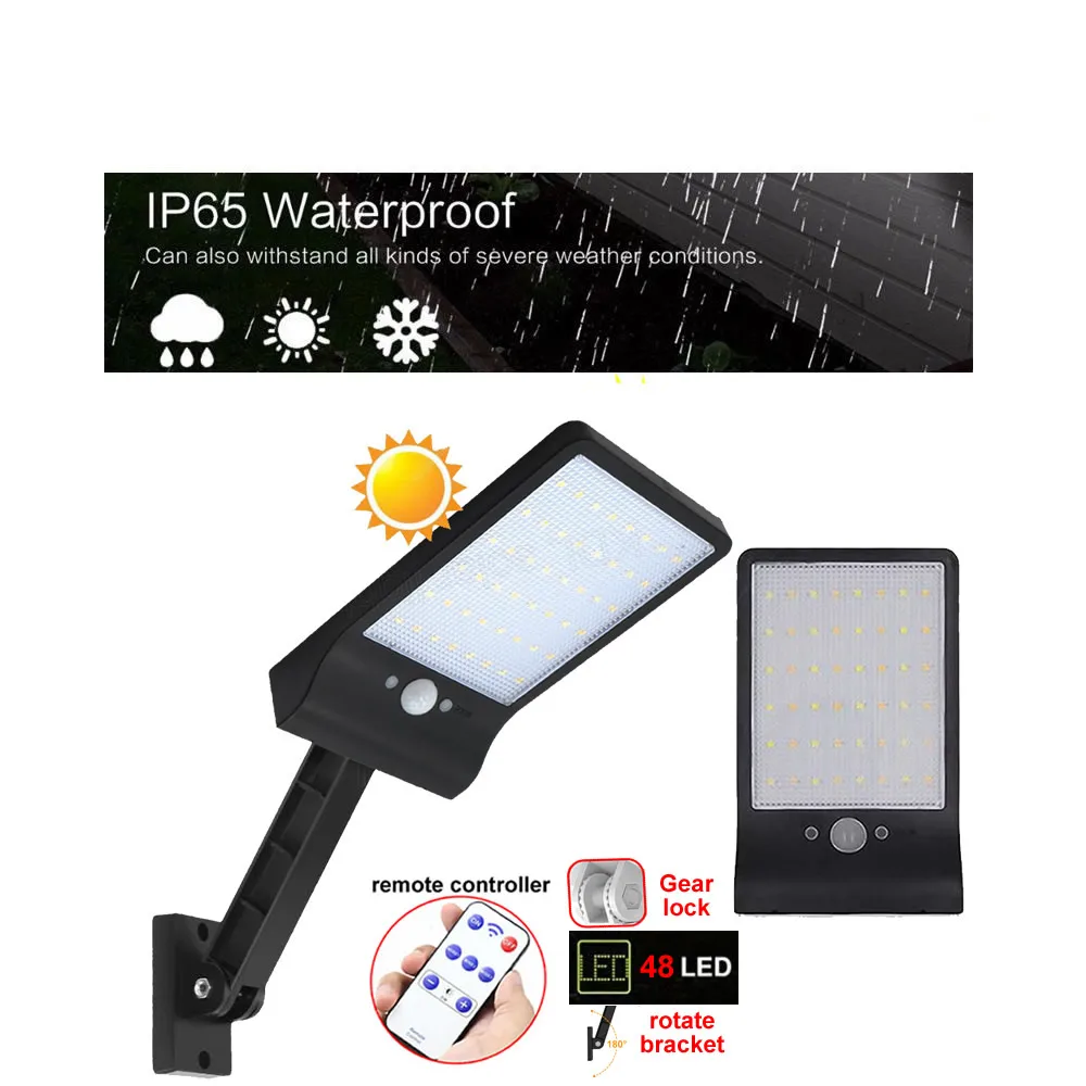 

remote control 800 Lumens Outdoor Led Solar Light 48 Leds Outdoor Motion Sensor Solar Lamp Waterproof Security Lights For Garde