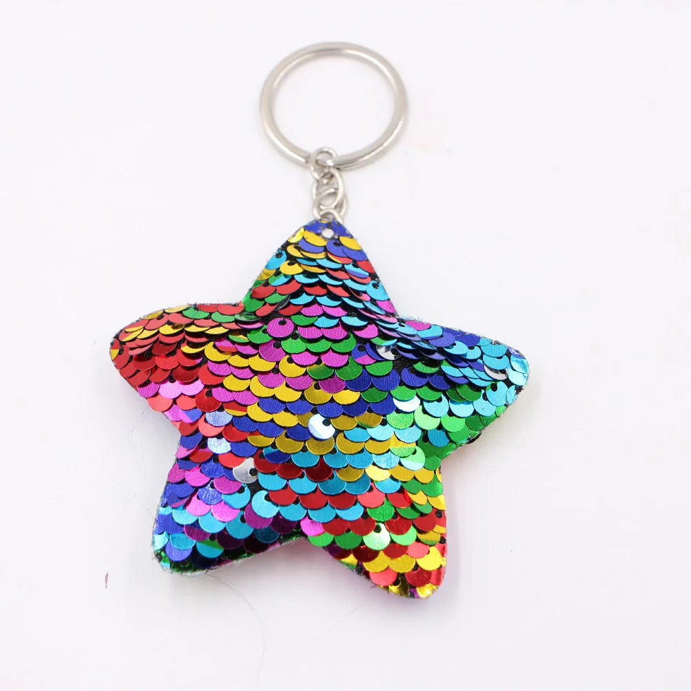 

Cute Chaveiro Star Keychain Glitter Pompom Sequins Key Chain Gifts for Women Llaveros Mujer Car Bag Accessories Key Ring