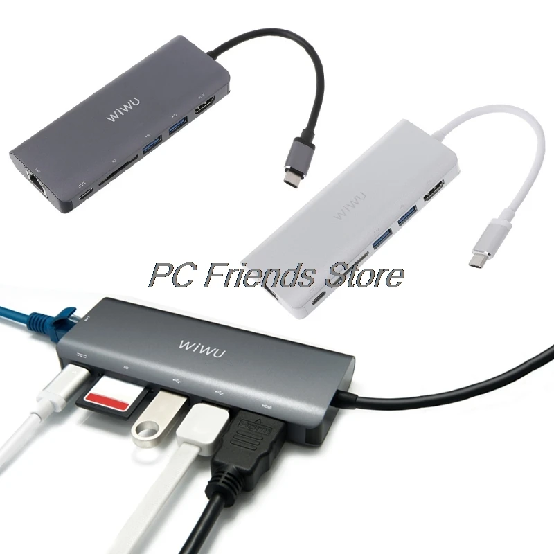 

6 in1 USB 3.0 Hub RJ45 Card Reader HDMI Multi function for MacBook Pro Air USB Type C 4K Video Adapter-PC Friend