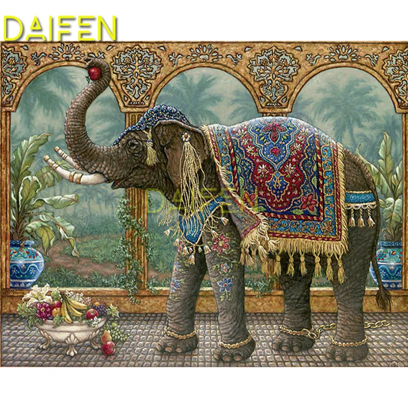 

Full Round Diamond painting Cross stitch Indian Elephant 5D Diamond mosaic Full Square Diamond embroidery Indian Elephant fruit