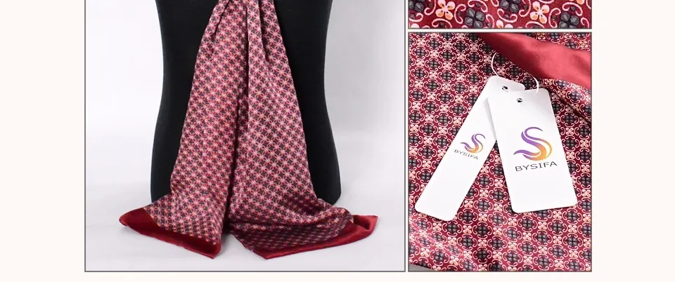 [BYSIFA] Black Red Long Scarves For Men Fashion Accessories Male Pure Silk Scarf Cravat Winter Flowers Pattern Scarf 160*26cm head wraps for men