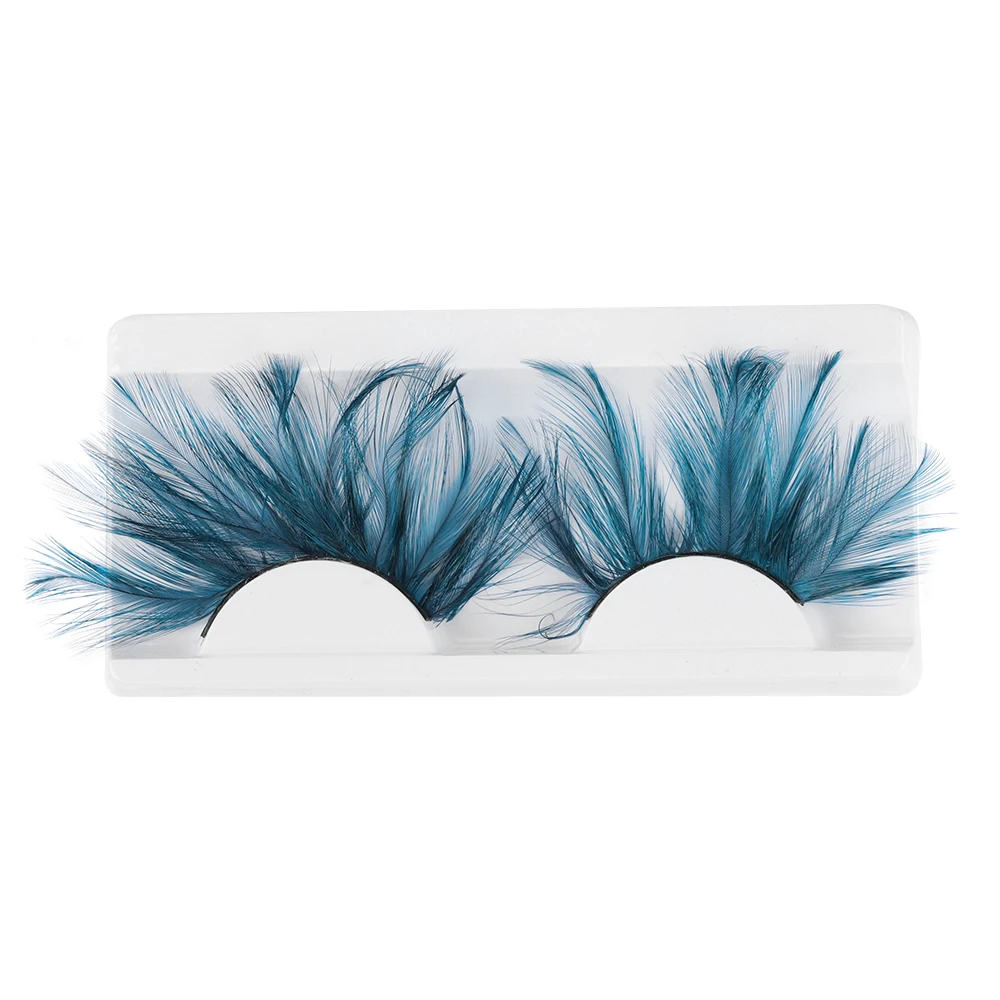 

1Pair Feather False Eyelashes 3D thick winged Dark green exaggeration stage use Eye Makeup Tools Eyelashes Extension Eyelashes