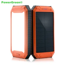 PowerGreen солнечное зарядное устройство, двойной выход Светодиодный свет дизайн 10000 mAh внешний аккумулятор для всех устройств 5 V