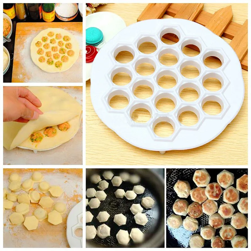 White Mold Kitchen Pastry Tools Maker Dough Press Dumpling 19 Holes