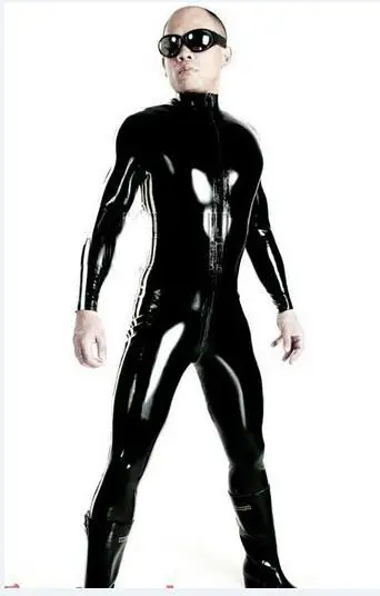 

XX63 Sexy Lingerie Men Latex Catsuit Faux Leather Front Zipper Crotch 2017 Bodysuit Fetish Costumes Erotic Lingerie Plus Size