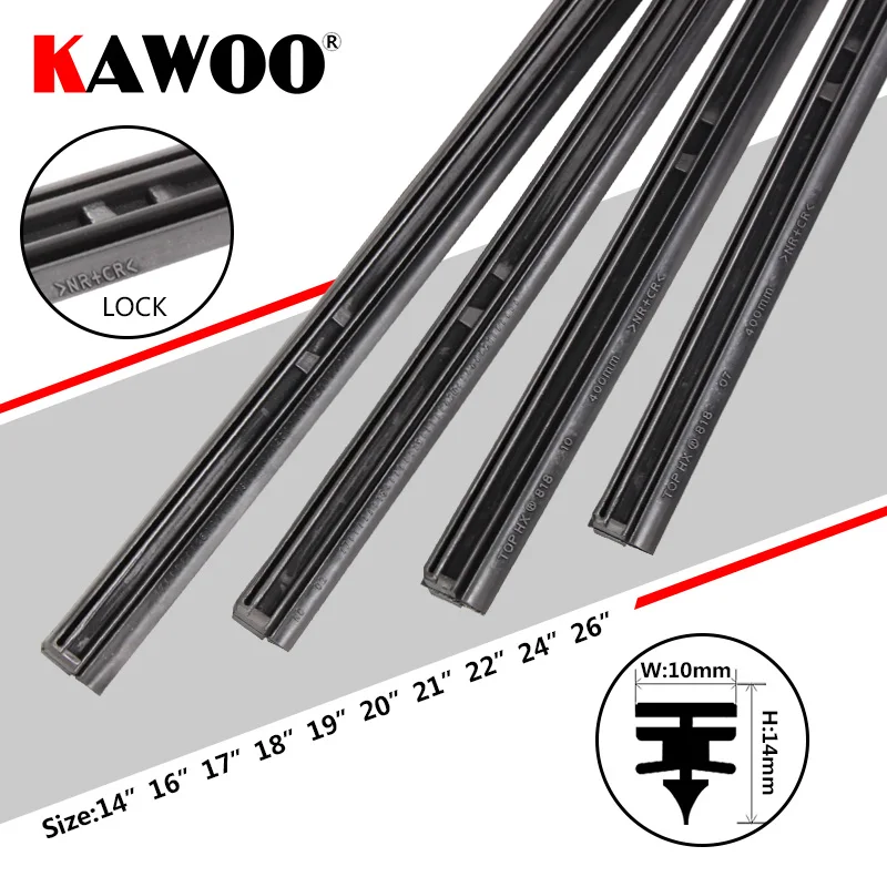 

KAWOO Auto Vehicle Car Wiper Blade Strips Insert Natural Rubber 14"16"17"18"19"20"21"22"24"26" 10mm 4PCS Automotive Accessories