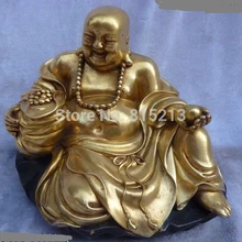 Bi001212 " Тибет Буддизм Чистая Бронзовый резные 24 К Золото Сидеть Пузо Статуя Будды