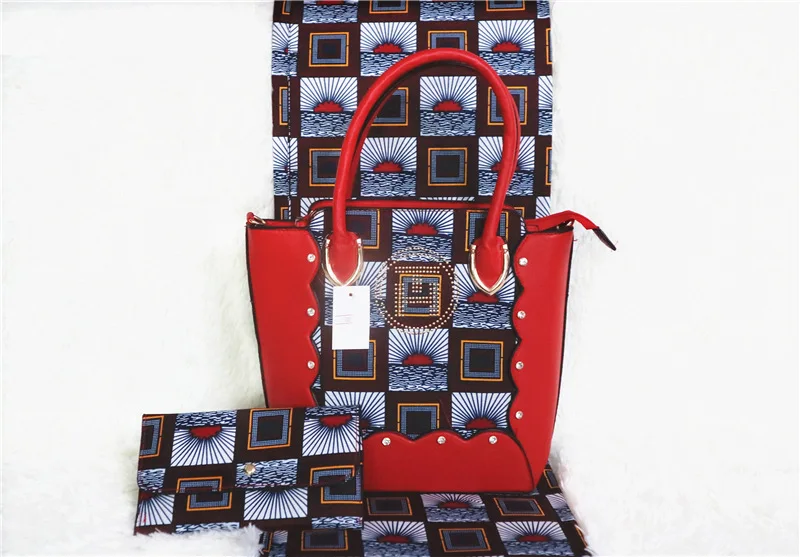 Цветочный дизайн красный цвет Африканский клатч воск hollandais воск с сумкой в нигерийском стиле 2 сумки+ 1 шт. воск голландские набивные рисунки текстильные мешки - Цвет: 4