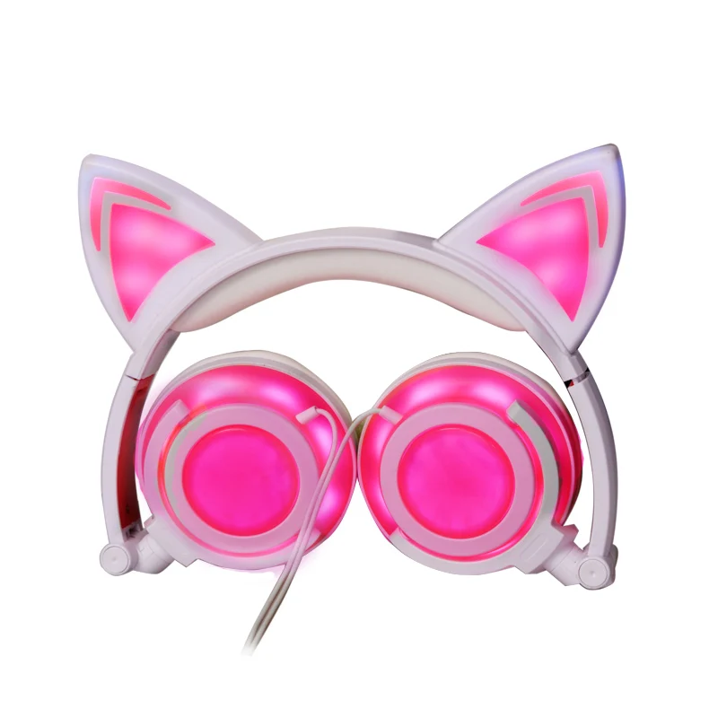Причудливый мигающий светящийся над-ear светодиодный кошачий наушник для маленьких девочек 3D стерео Hifi Звук музыкальная игровая гарнитура с микрофоном
