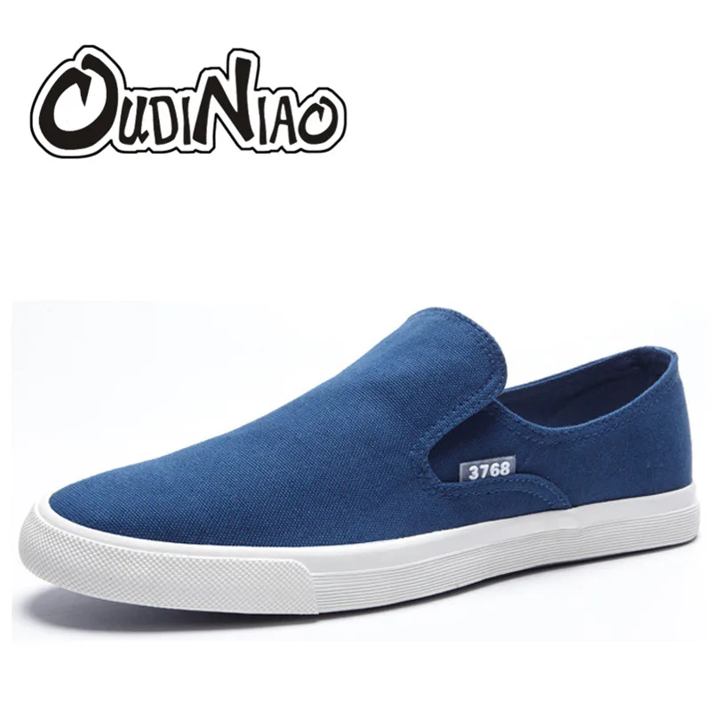 

OUDINIAO Men Shoes Canvas Denim Slip On Men Casual Shoes Plimsolls Breathable Male Footwear Spring Sneakers Black Blue Loafers