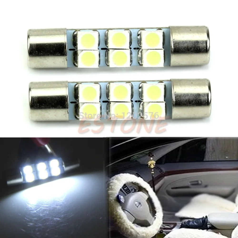 B86" Hot 10pcs/lot White T6 6 LED 3528 SMD Bulbs For Car Sun Visor