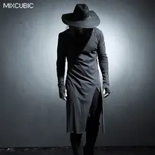 MIXCUBIC Осенние костюмы для ночных клубов заусенцы сдвижная Футболка мужская белая Повседневная Длинная Футболка мужская футболка Размер M-XL