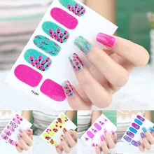 12 стикеров/листов для нейл-арта, блестящий розовый синий цветочный дизайн, 3D полное покрытие, самоклеющиеся наклейки для нейл-арта RA003