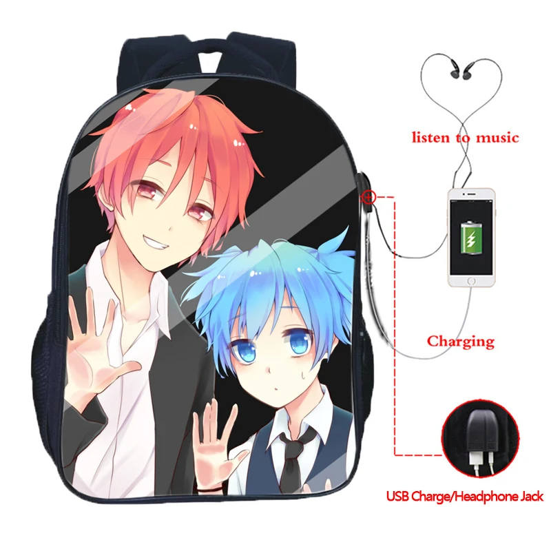 Высококачественный школьный рюкзак Ansatsu Kyoushitsu с usb зарядкой модный двойным