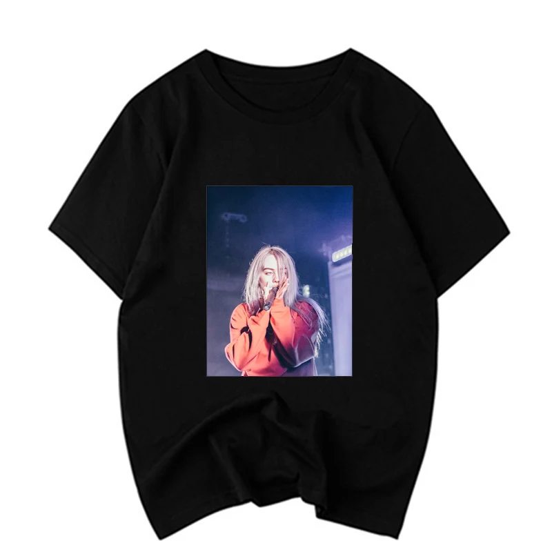 black Billie Eilish футболка с изображением глаз океана Мужская мода Billie Eilish портретная черная хлопковая с круглым вырезом Уличная Повседневная футболка высокого качества - Цвет: black