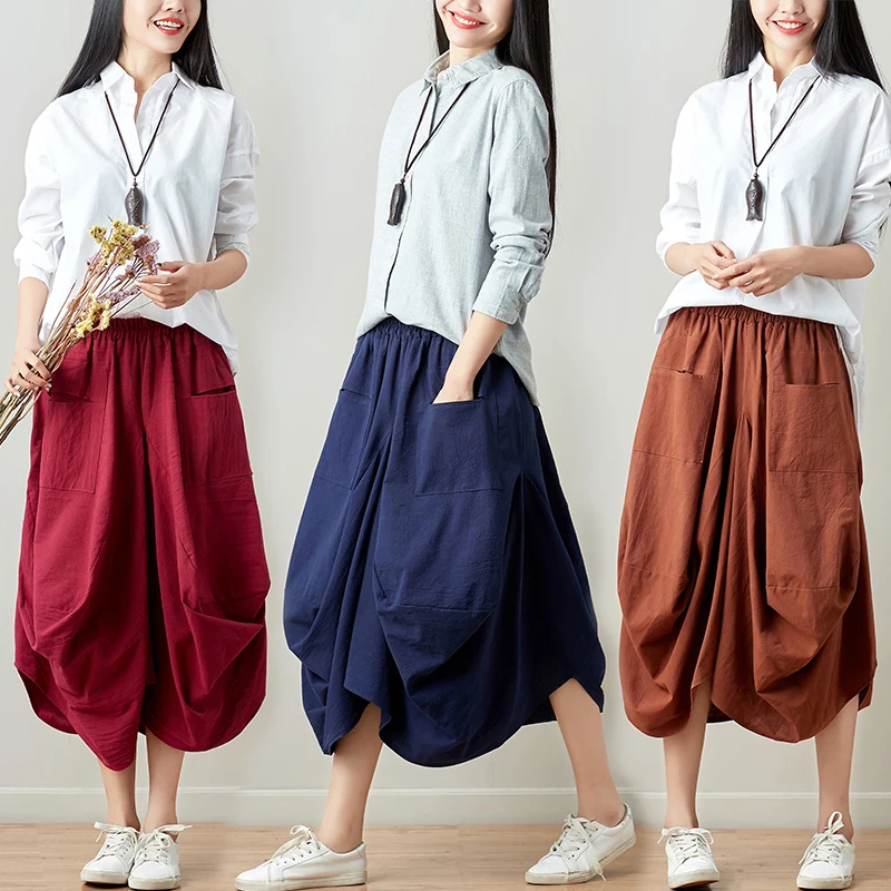 

2019 Pants Women Elastic Waist Cotton Linen Streetwear Oversized Harem Pants Baggy Casual Loose Wide Leg Pants Trousers
