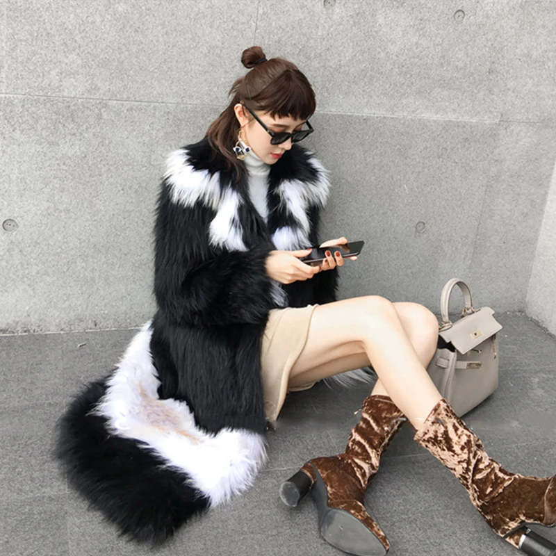 Noir Femmes Printemps Renard Manteau Slim Mince Manteaux Perte 2018 Réel Lvchi Naturel Fourrure Rayé De Nouveau Gradient Moyen 8YxPTw5wq